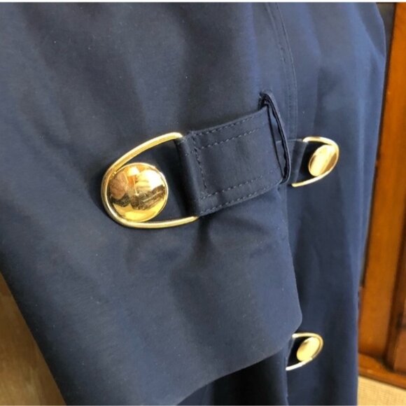 Jones New York Swing Trench Pea Coat Size L Stretch Retro Style Gold Tone Buckle - Picture 13 of 16